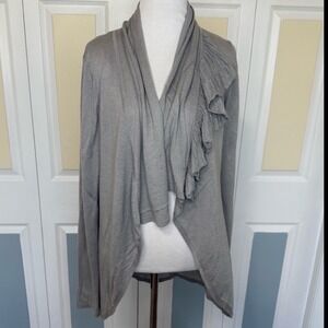 Elie Tahari Gray Silk‎ Cashmere Blend Open Front Ruffle Cardigan Sweater